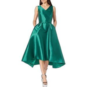 NWT Tahari ASL Fit & Flare Dress Woman's Size 4 Hunter Green Hi-Low Hem Pockets